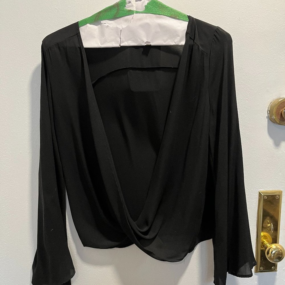 Black Silk Wrap Top